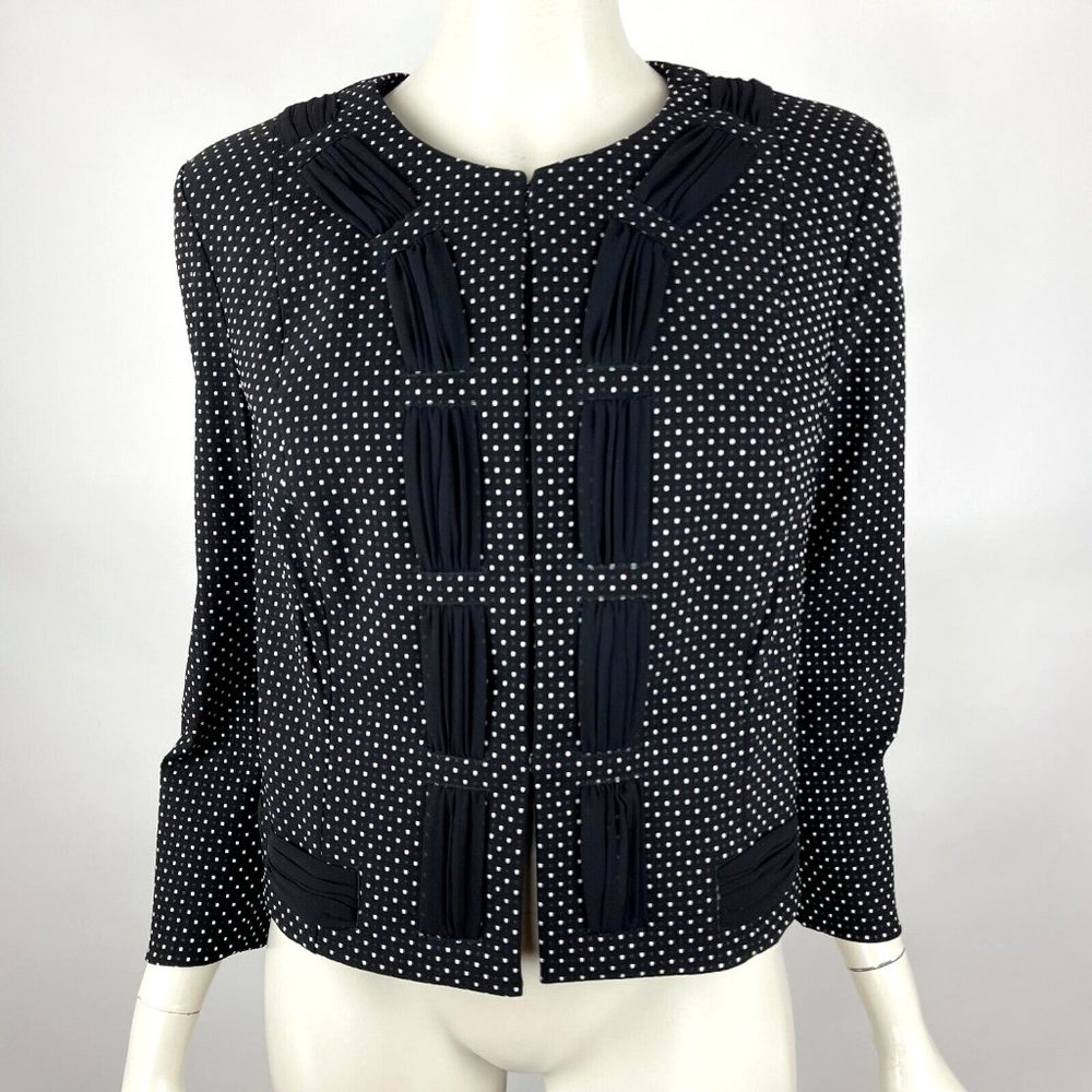 Cabi 5156 Polka Dot Jacket Lined 3/4 Sleeve Crew Neck Blazer Black Women 10 NWT